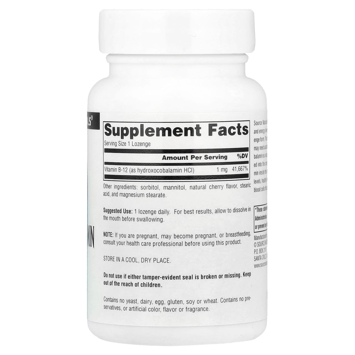 Source Naturals, HydroxoCobalamin, Vitamin B12, Cherry , 1 mg, 120 Lozenges - Image 2