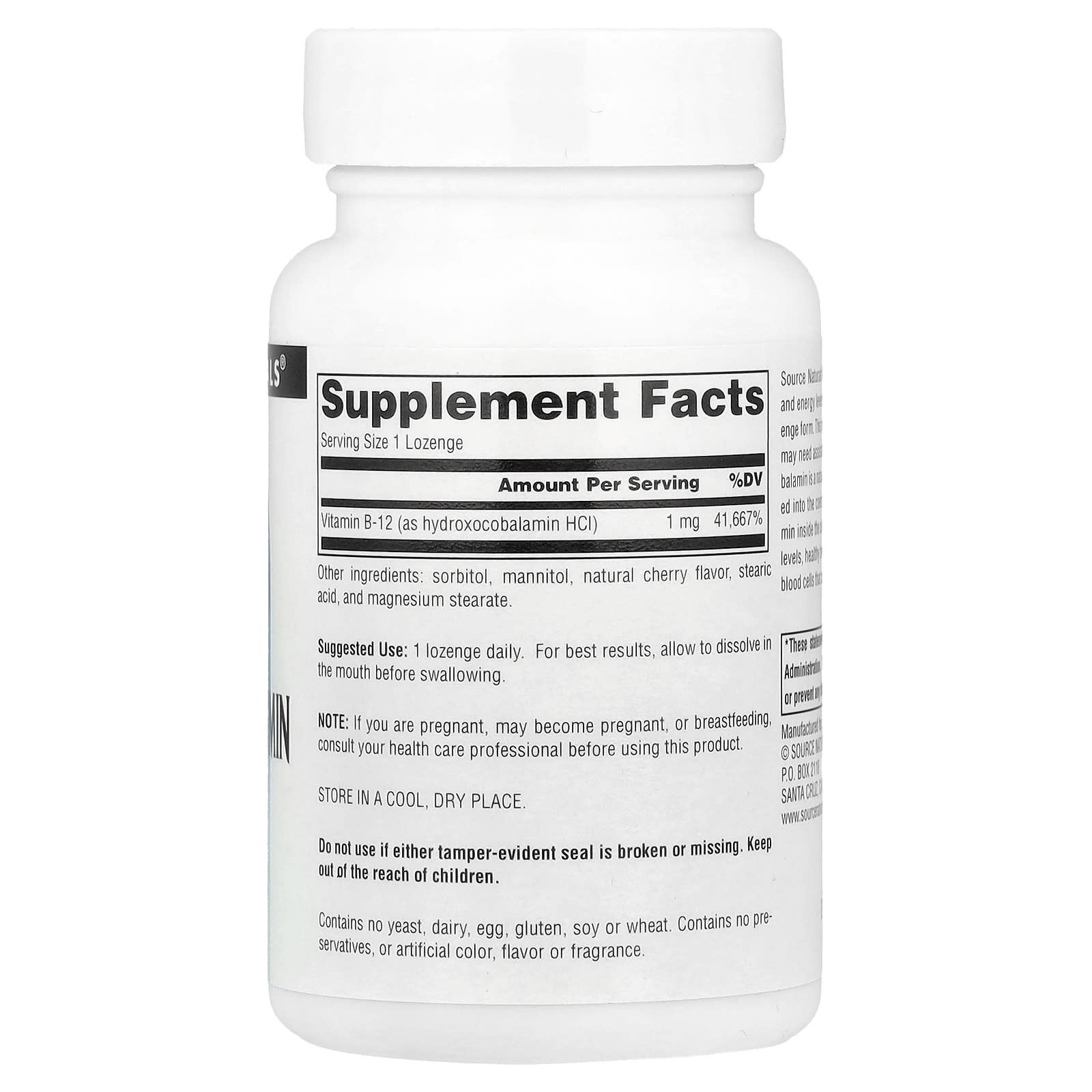 Source Naturals, HydroxoCobalamin, Vitamin B12, Cherry , 1 mg, 120 Lozenges - Image 2