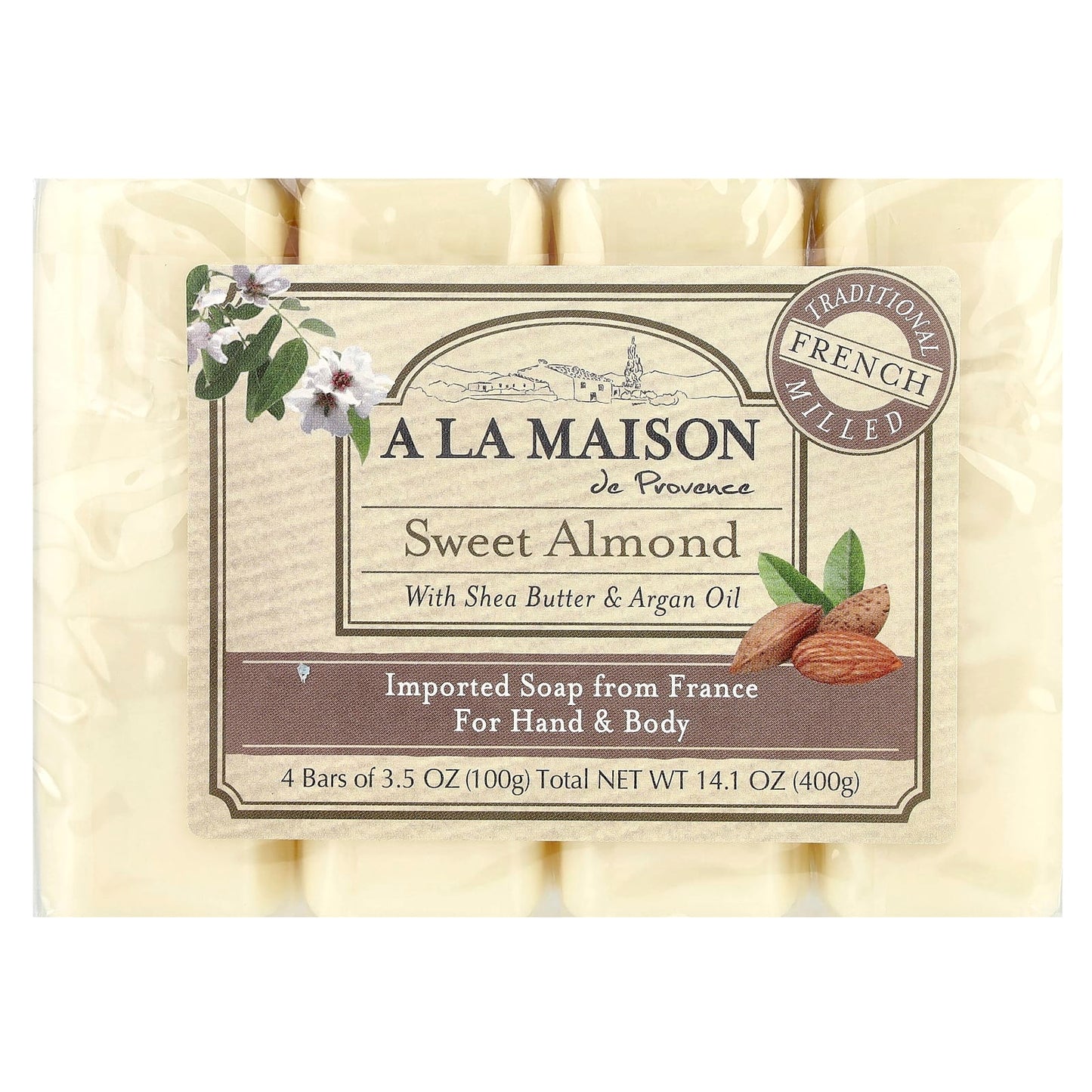 French Milled Soap Bars, Hand & Body, 4x3.5 oz, Shea Butter & Argan Oil - Image 1