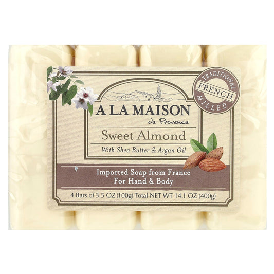 French Milled Soap Bars, Hand & Body, 4x3.5 oz, Shea Butter & Argan Oil - Image 1