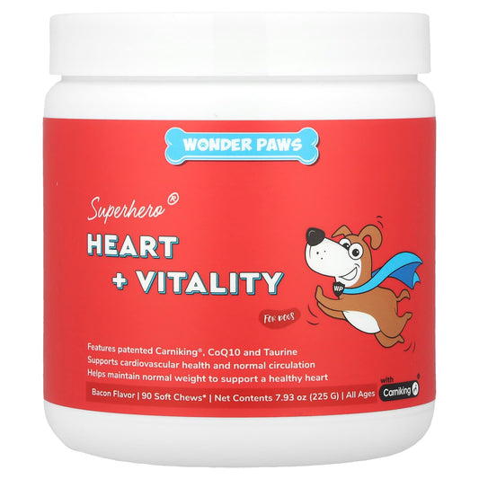Wonder Paws, Superhero® Heart + Vitality Chews, For Dogs, All Ages, Bacon, 90 Soft Chews, 7.93 oz (225 g) - Image 1