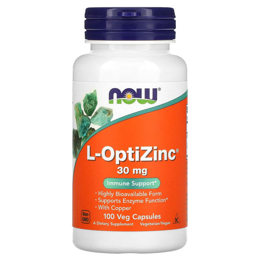 NOW Foods, L-OptiZinc, 30 mg, 100 Veg Capsules - Image 1