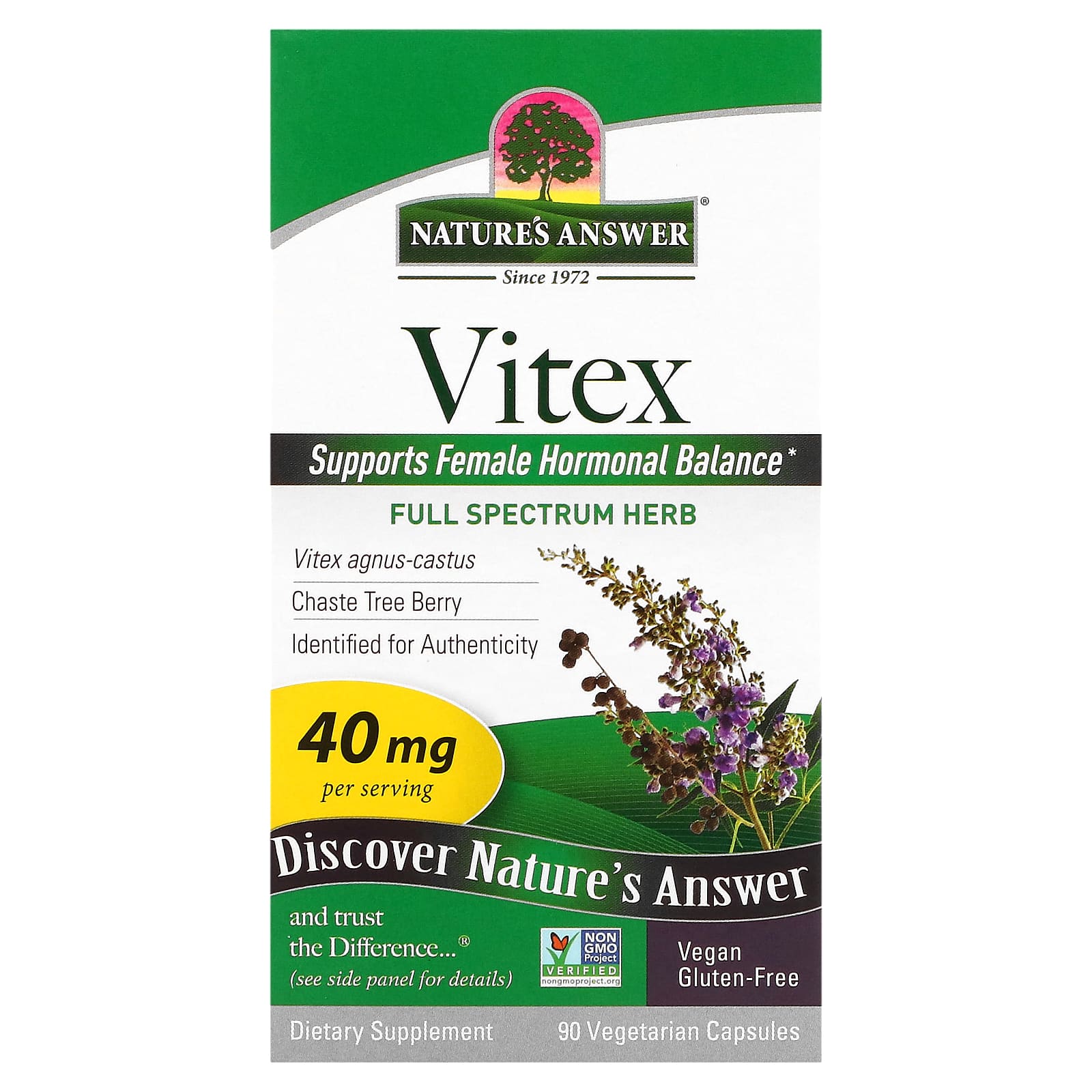 Nature's Answer, Vitex, Agnus-Castus Chaste Tree Berry, 40 mg, 90 Vegetarian Capsules - Image 1