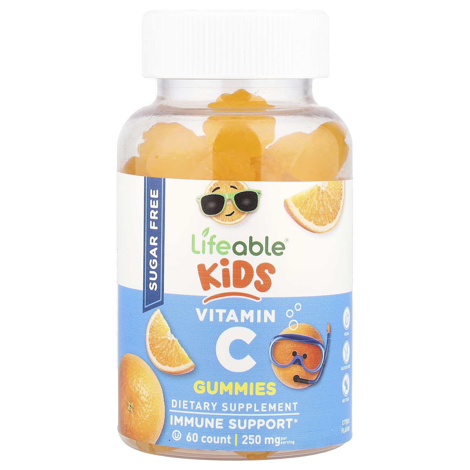 Lifeable, Kids, Vitamin C Gummies, Sugar Free, Citrus, 60 Gummies (125 mg per Gummy) - Image 1