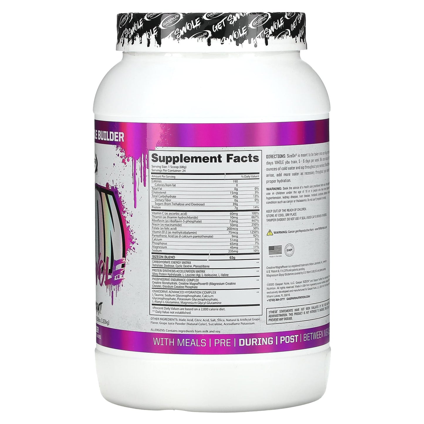 Gaspari Nutrition SizeOn All-In-One Muscle Builder 3.59 lbs Grape Cooler - Image 2