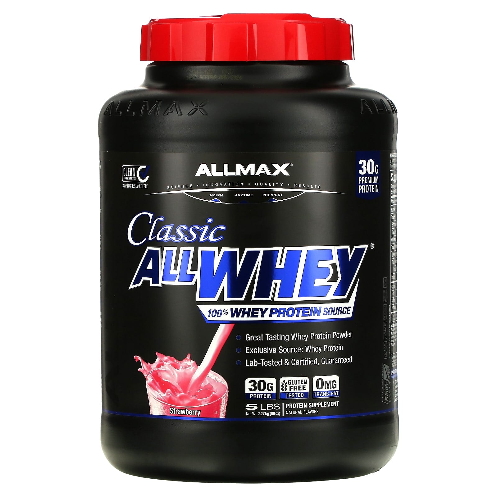 ALLMAX Classic AllWhey 100% Whey Protein, Strawberry, 5 lbs - Image 1