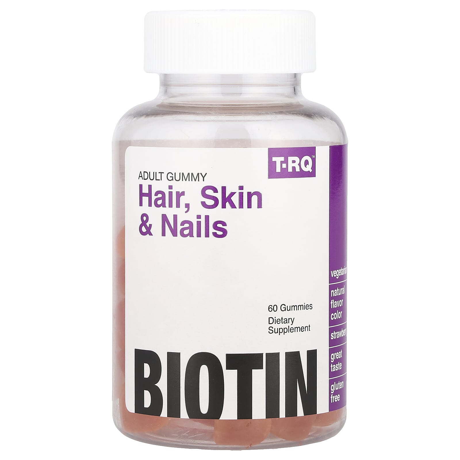 T-RQ, Adult Gummy, Hair, Skin & Nails, Strawberry, 60 Gummies - Image 1