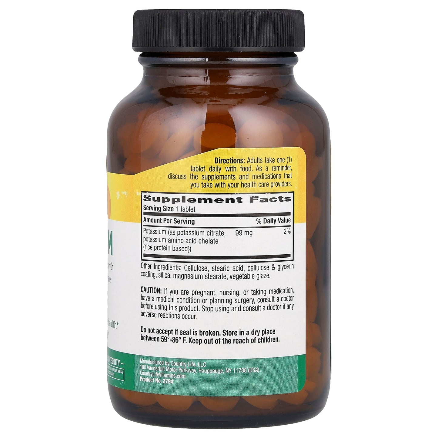Country Life, Potassium, 99 mg, 250 Tablets