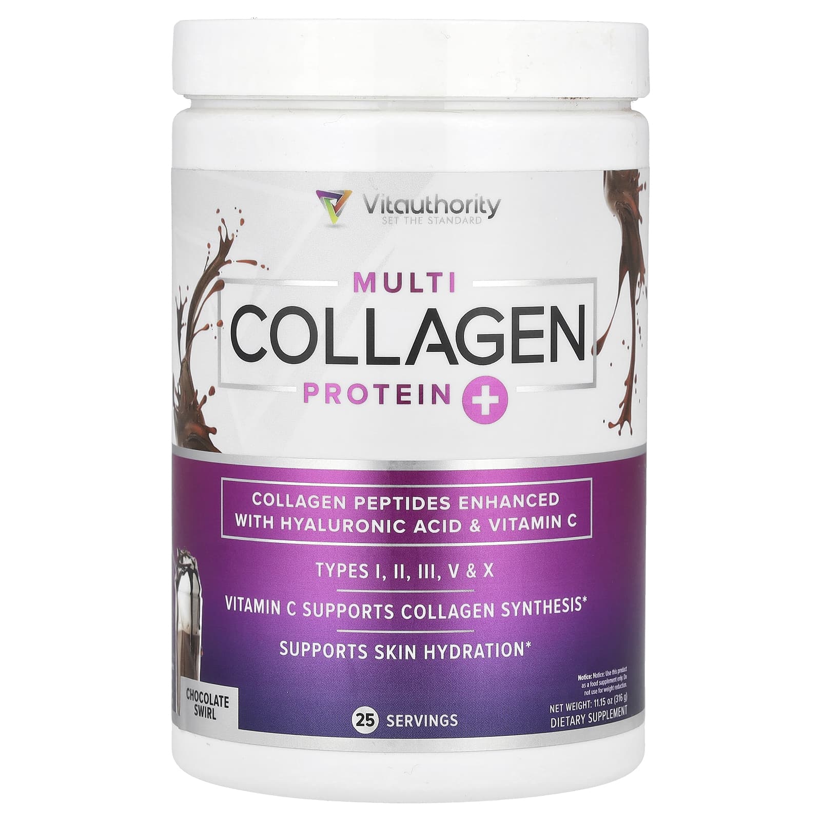 Vitauthority, Multi Collagen Protein+, Chocolate Swirl, 11.15 oz (316 g) - Image 1