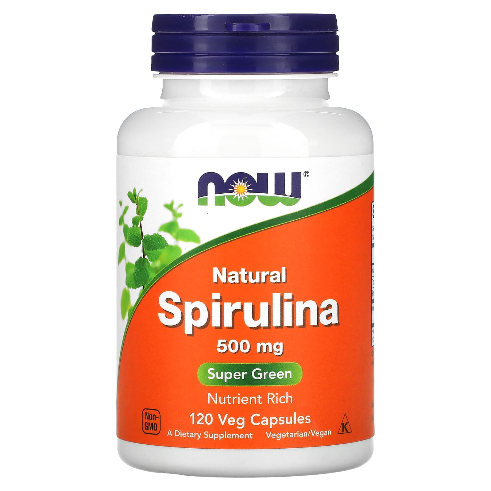 NOW Foods, Natural Spirulina, 500 mg, 120 Veg Capsules - Image 1