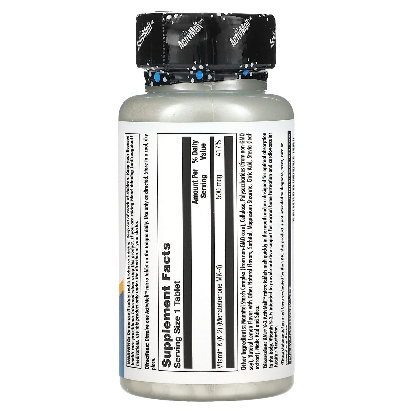 Vitamin K-2 ActivMelt by KAL - 500 mcg, 100 Micro Tablets - Image 2