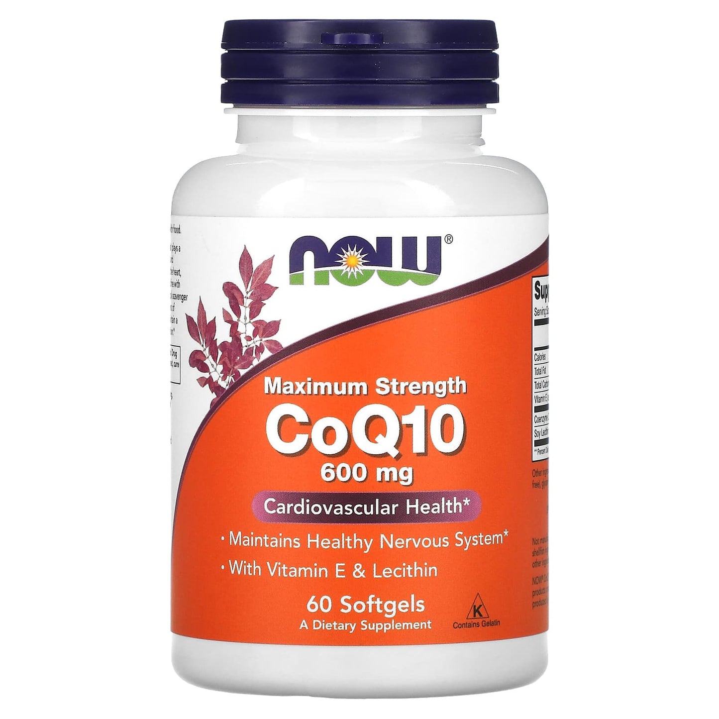 NOW Foods, CoQ10 with Vitamin E & Lecithin, Maximum Strength, 600 mg, 60 Softgels - Image 1