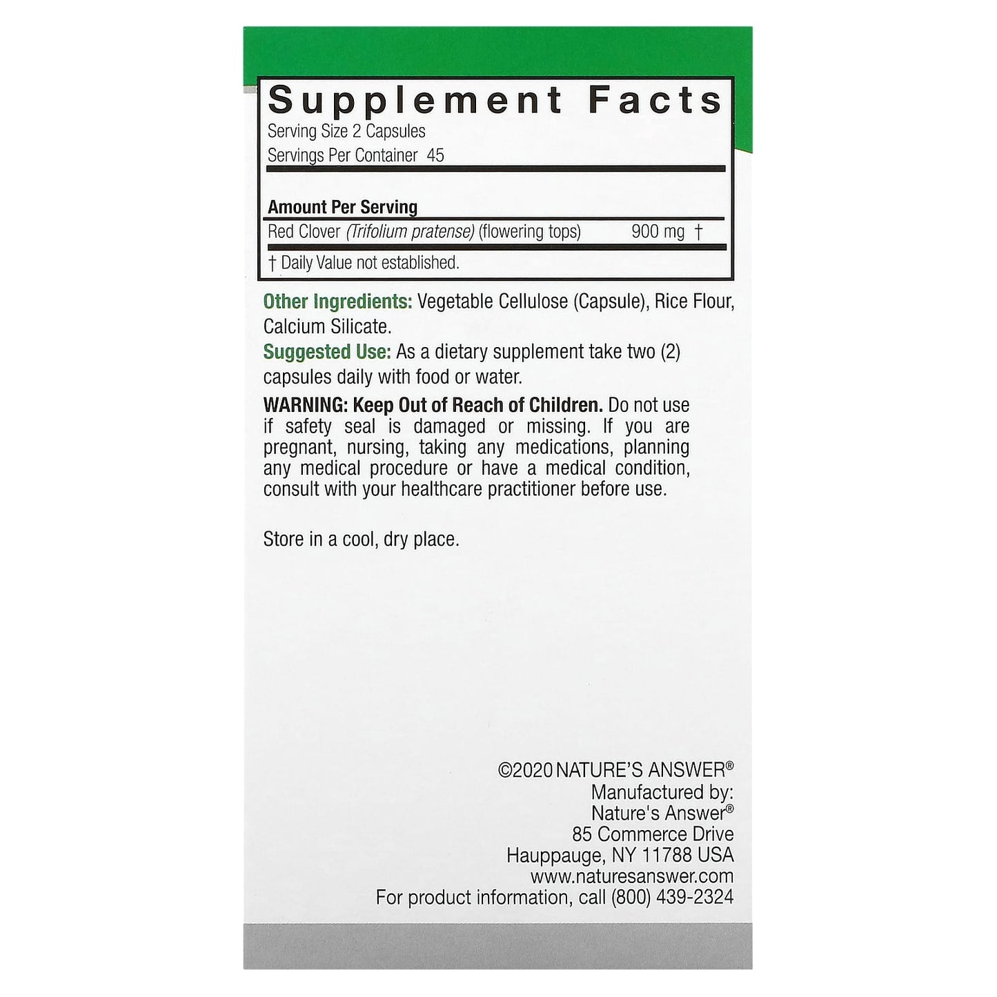 Nature's Answer, Red Clover, 900 mg, 90 Vegetarian Capsules (450 mg per Capsule) - Image 2
