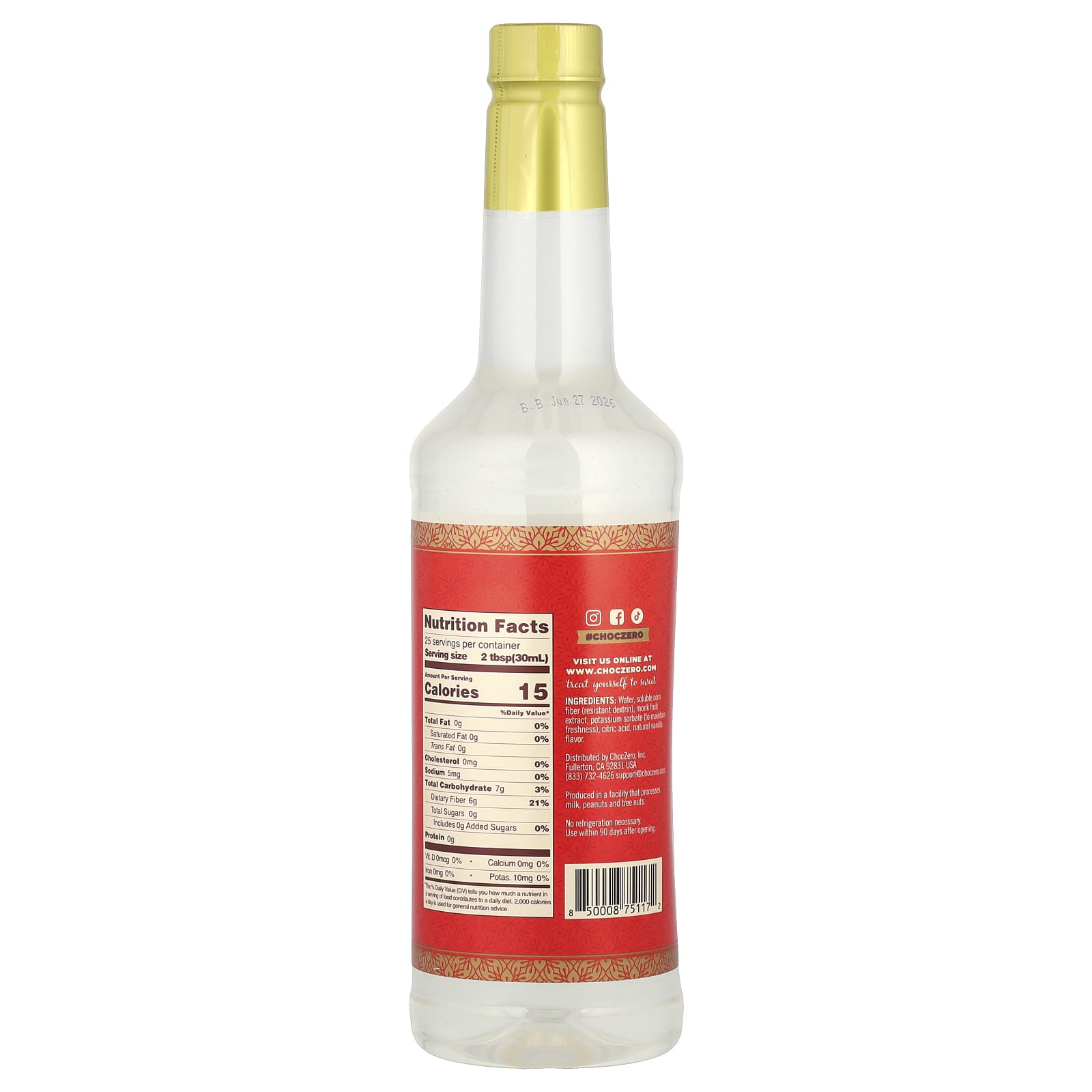 ChocZero, Premium Syrup, Vanilla, Sugar Free, 25.4 fl oz (750 ml)
