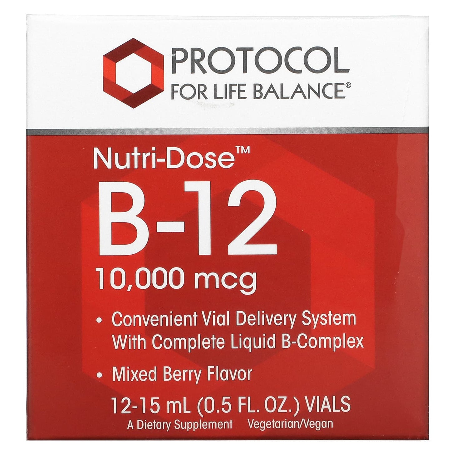 Protocol for Life Balance, Nutri-Dose B-12, Mixed Berry, 10,000 mcg, 12 Vials, 0.5 fl oz (15 ml) Each - Image 1
