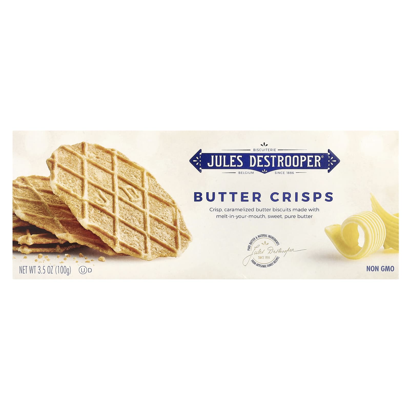 Jules Destrooper Belgian Butter Crisps Cookies, 3.5 oz, Pure Ingredients - Image 1