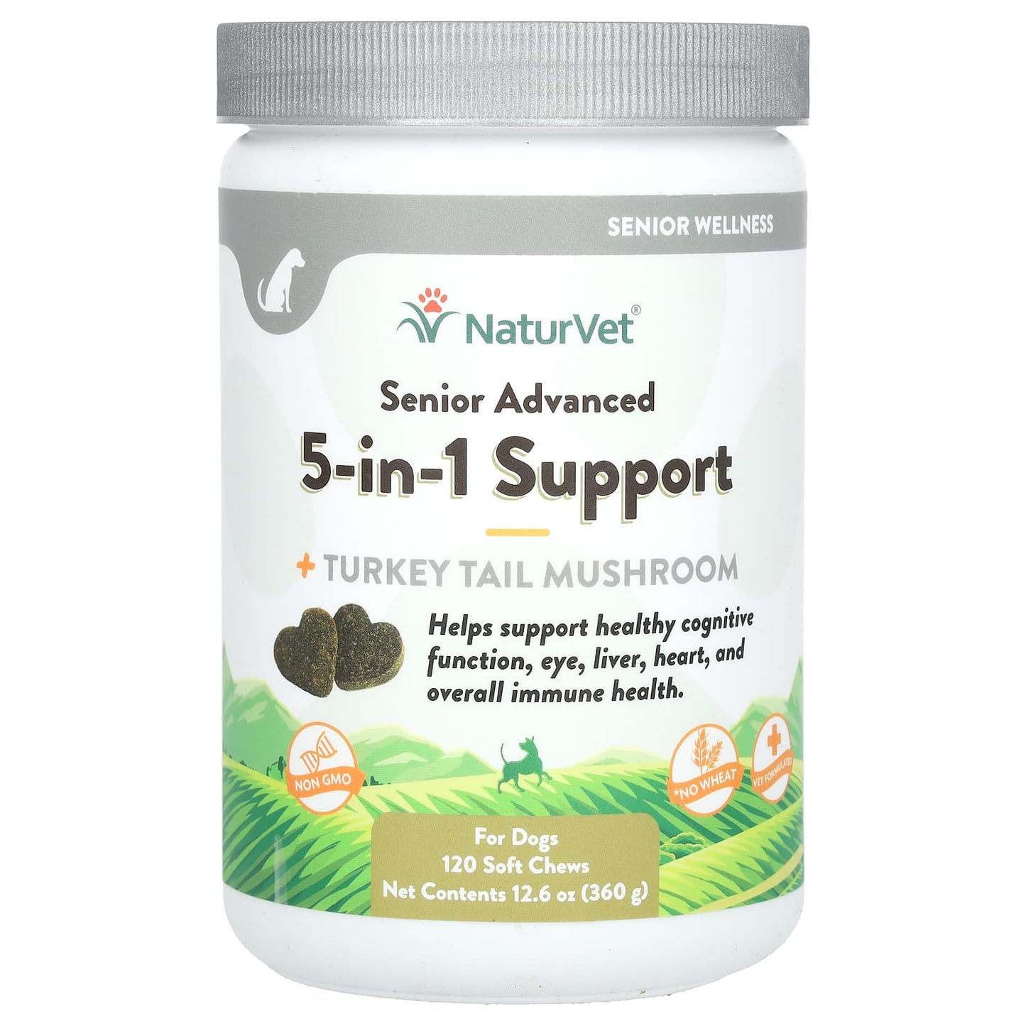 NaturVet, Senior Advanced 5-in-1 Support + Tail Mushroom, For Dogs, 120 Soft Chews, 12.6 oz (360 g) - Image 1