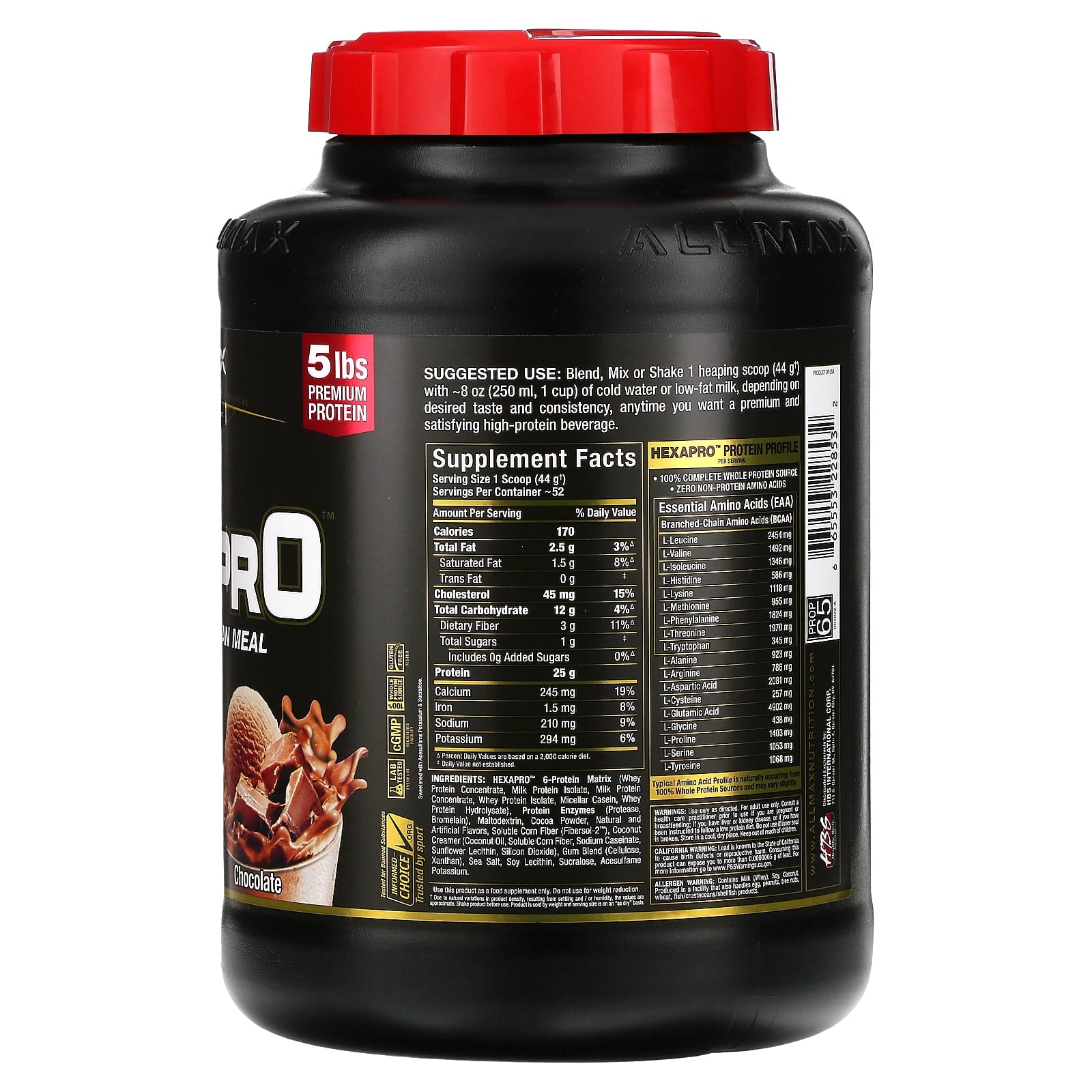 ALLMAX Hexapro High-Protein Meal Replacement, 5 lbs, Chocolate - Image 2