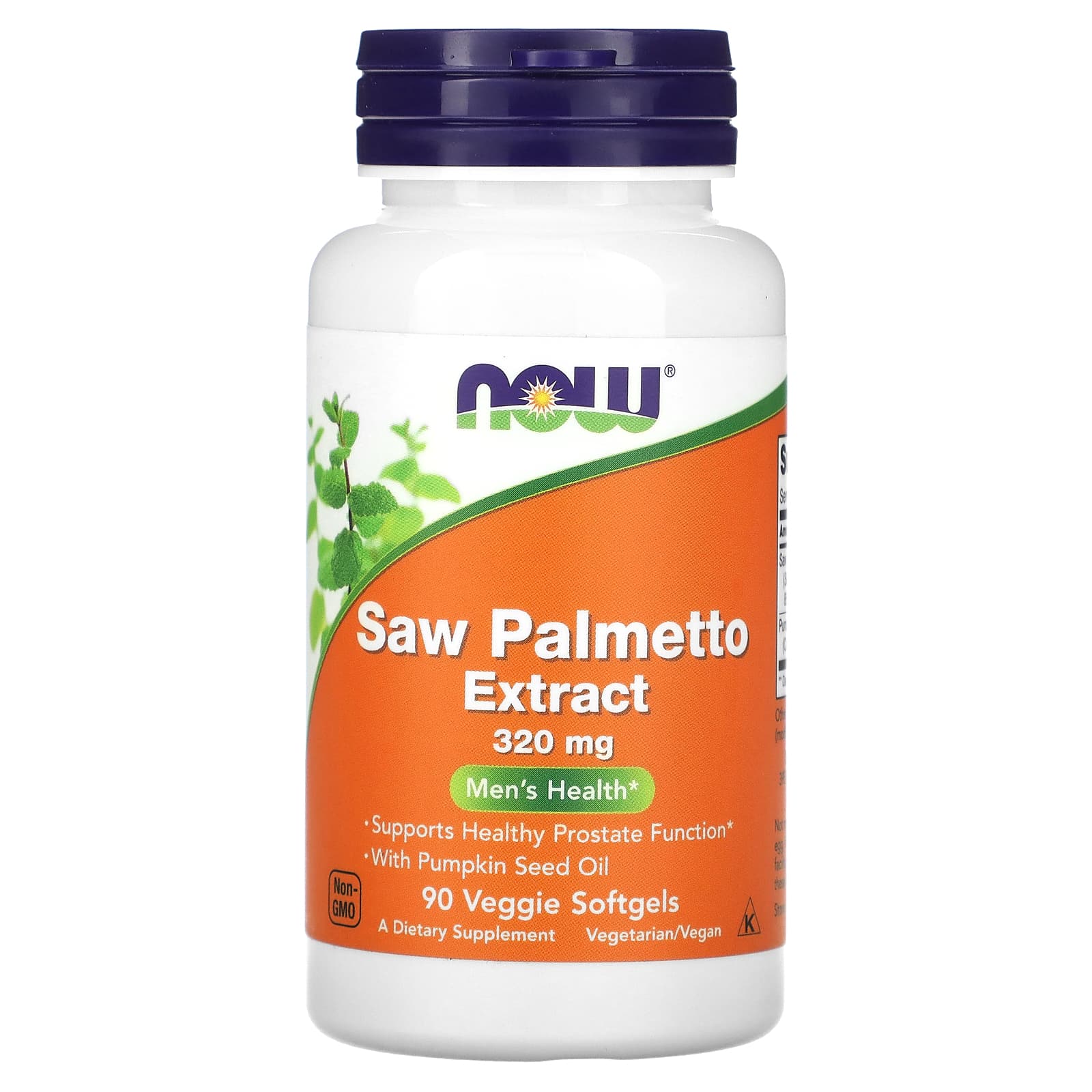 NOW Foods, Saw Palmetto Extract, Men's Health, 320 mg, 90 Veggie Softgels - Image 1