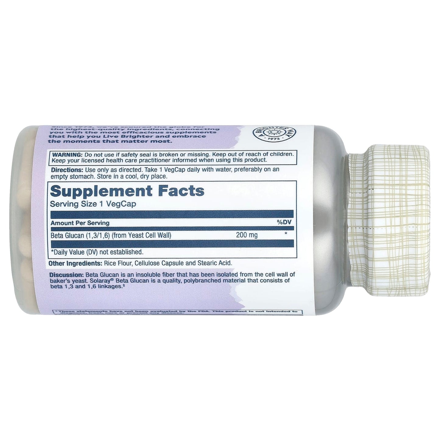 Solaray, Beta Glucan, High Potency, 200 mg, 30 VegCaps - Image 2