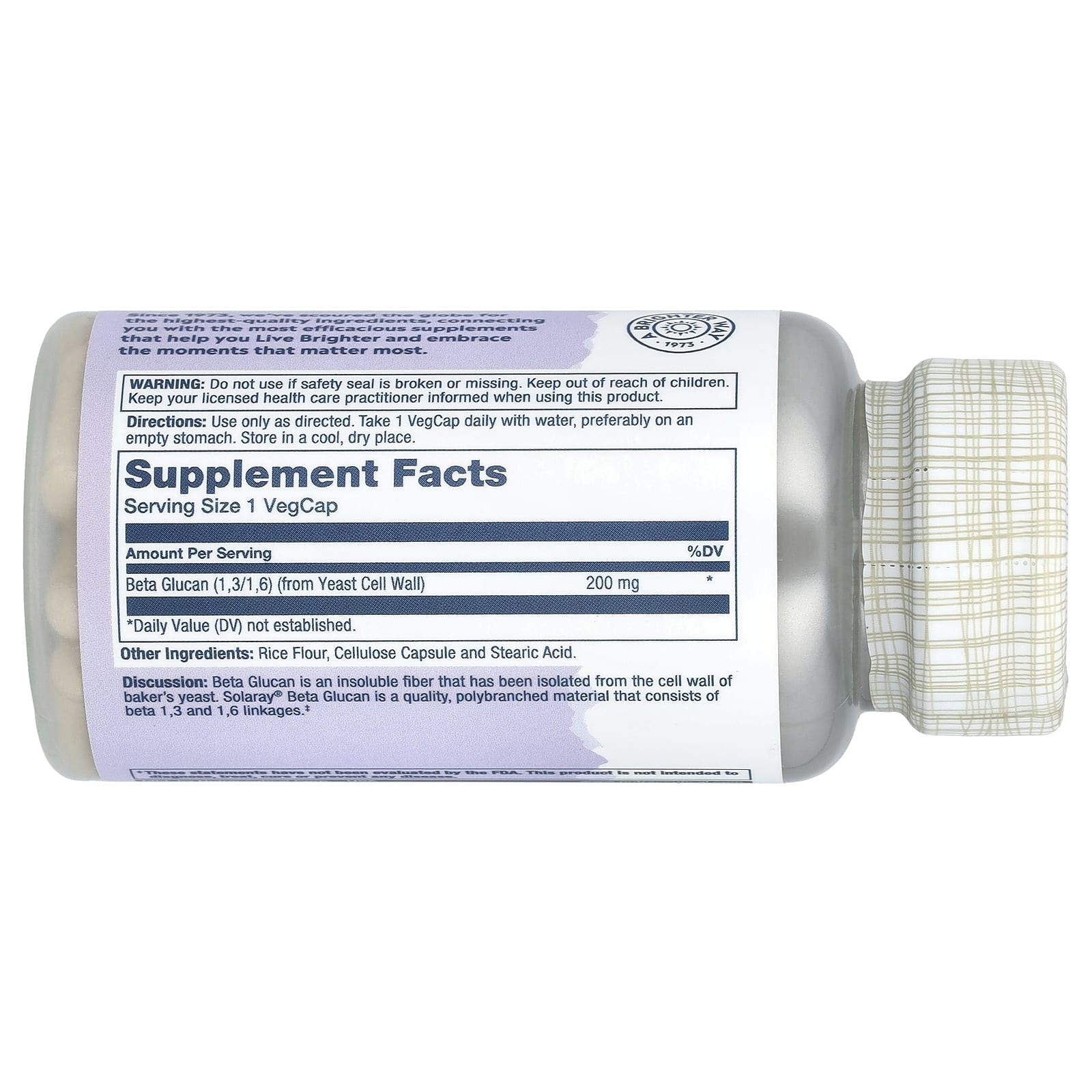 Solaray, Beta Glucan, High Potency, 200 mg, 30 VegCaps - Image 2