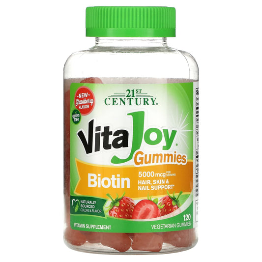 Biotin Gummies by 21st Century - Strawberry Flavor, 120 Vegetarian Gummies - Image 1