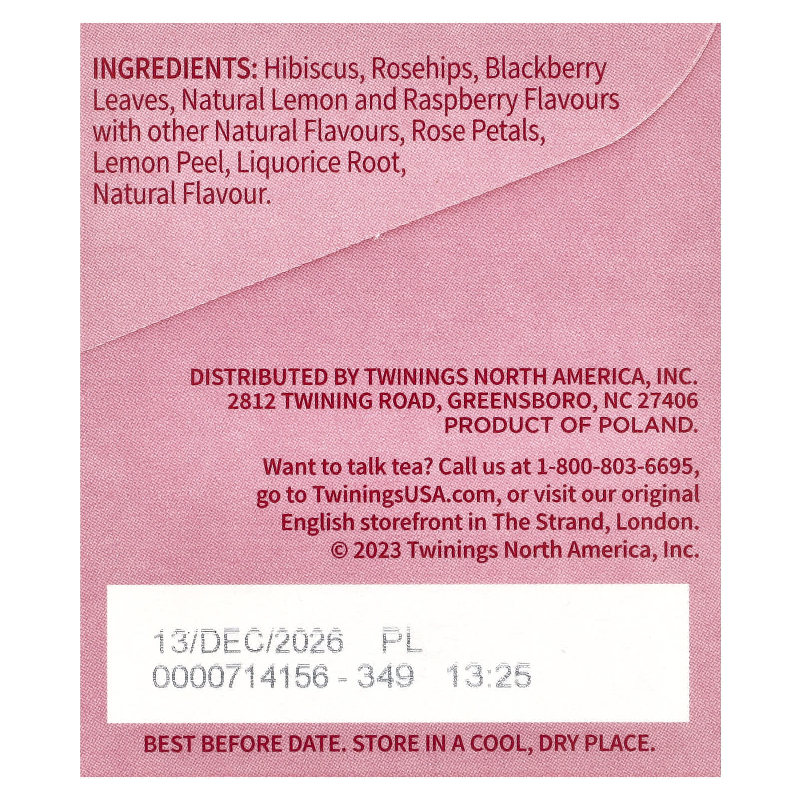 Twinings, Herbal Tea, Raspberry & Lemon, Caffeine-Free, 20 Tea Bags, 1.76 oz (50 g) - Image 2