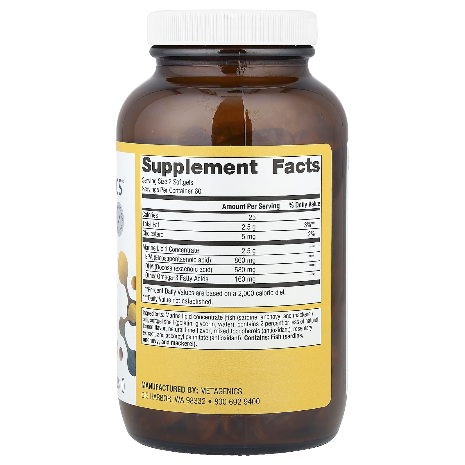 Metagenics, OmegaGenics®, Fish Oil EPA-DHA, Natural Lemon-Lime, 720 mg, 120 Softgels - Image 2