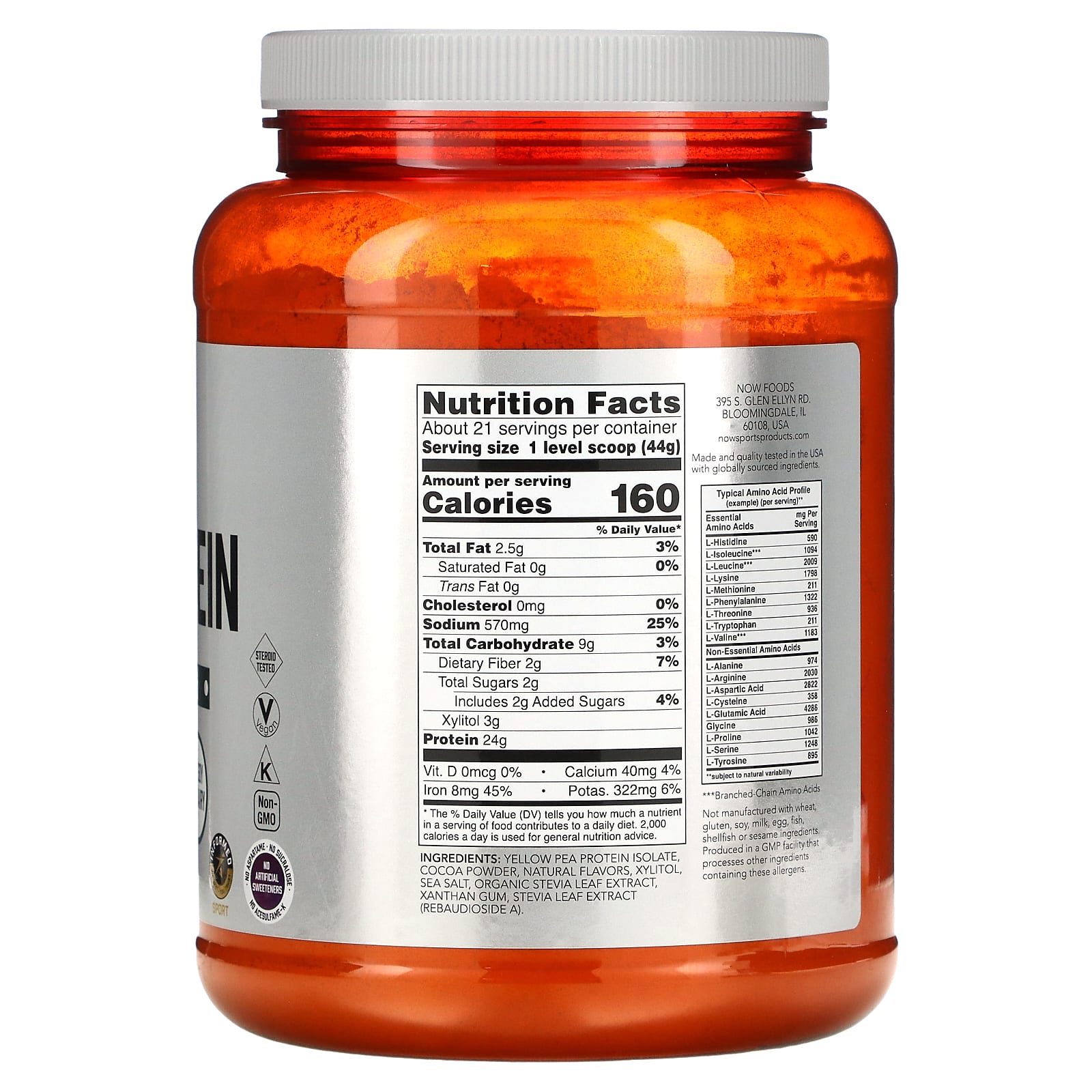 NOW Foods, Sports, Pea Protein Powder, Creamy Chocolate, 2 lbs (907 g) - Image 2