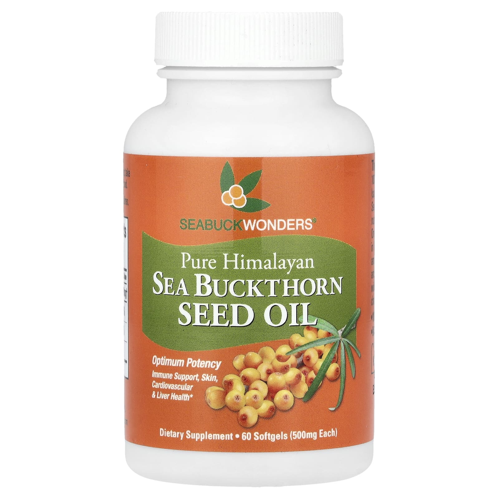 SeaBuckWonders, Sea Buckthorn Seed Oil, 60 Softgels (500 mg per Softgel) - Image 1