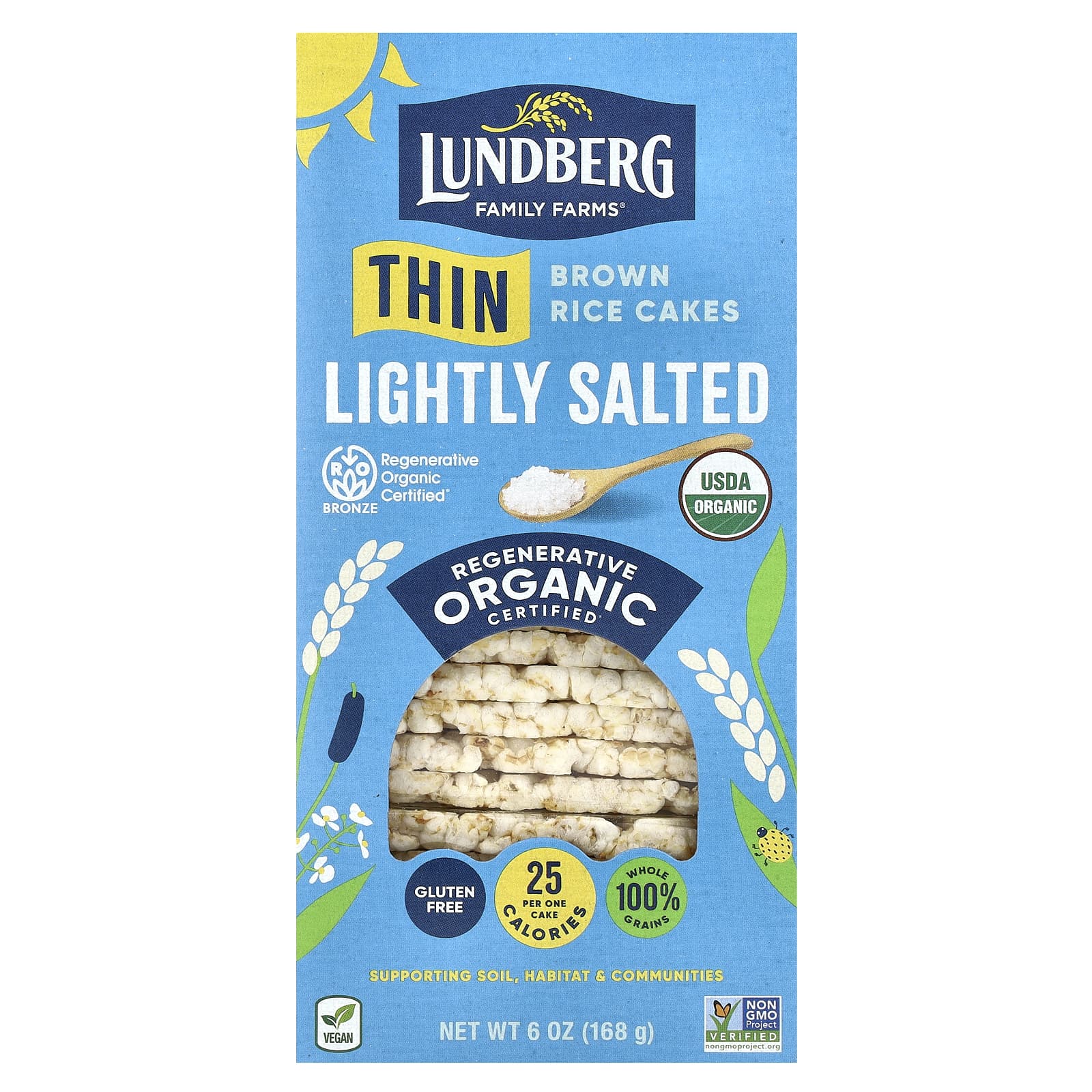 Lundberg, Organic Thin Brown Rice Cakes, Lightly Salted, 6 oz (168 g) - Image 1