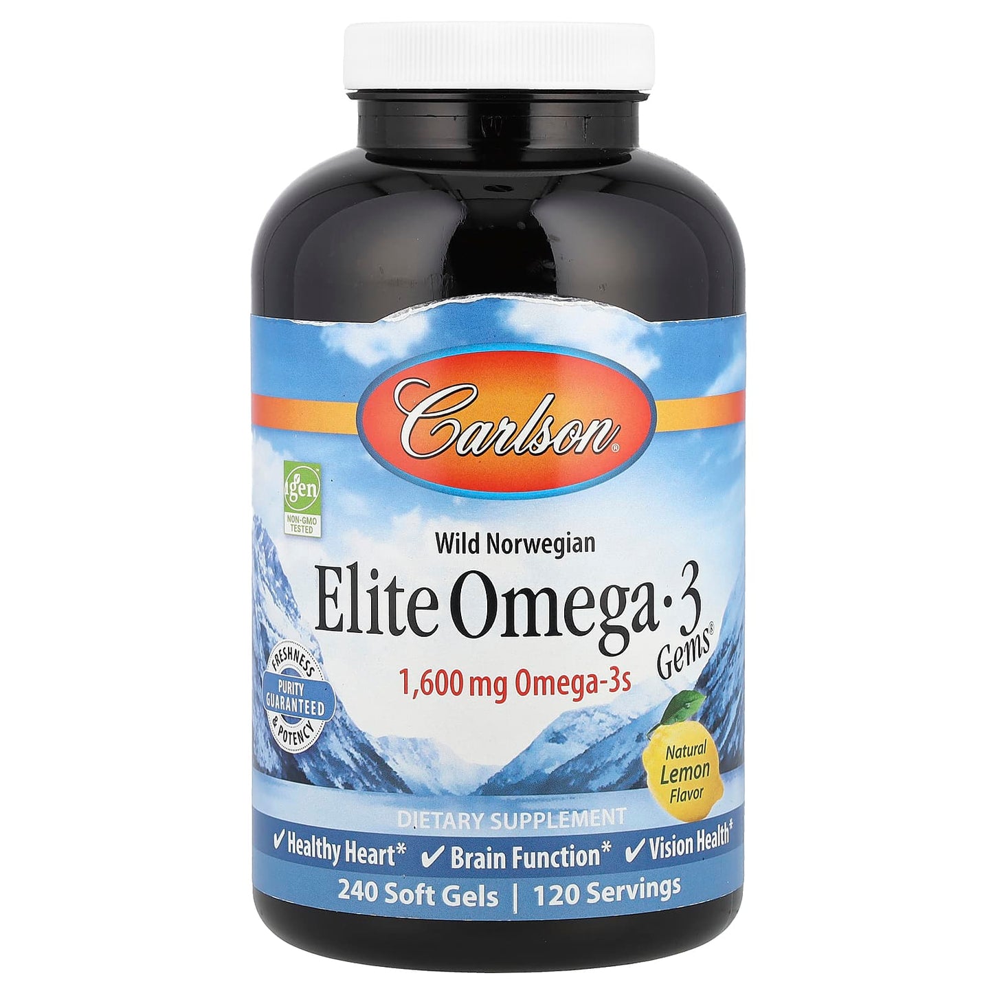 Wild Norwegian Omega-3 Fish Oil Supplements by Carlson, Elite Gems, 240 Soft Gels - Image 1