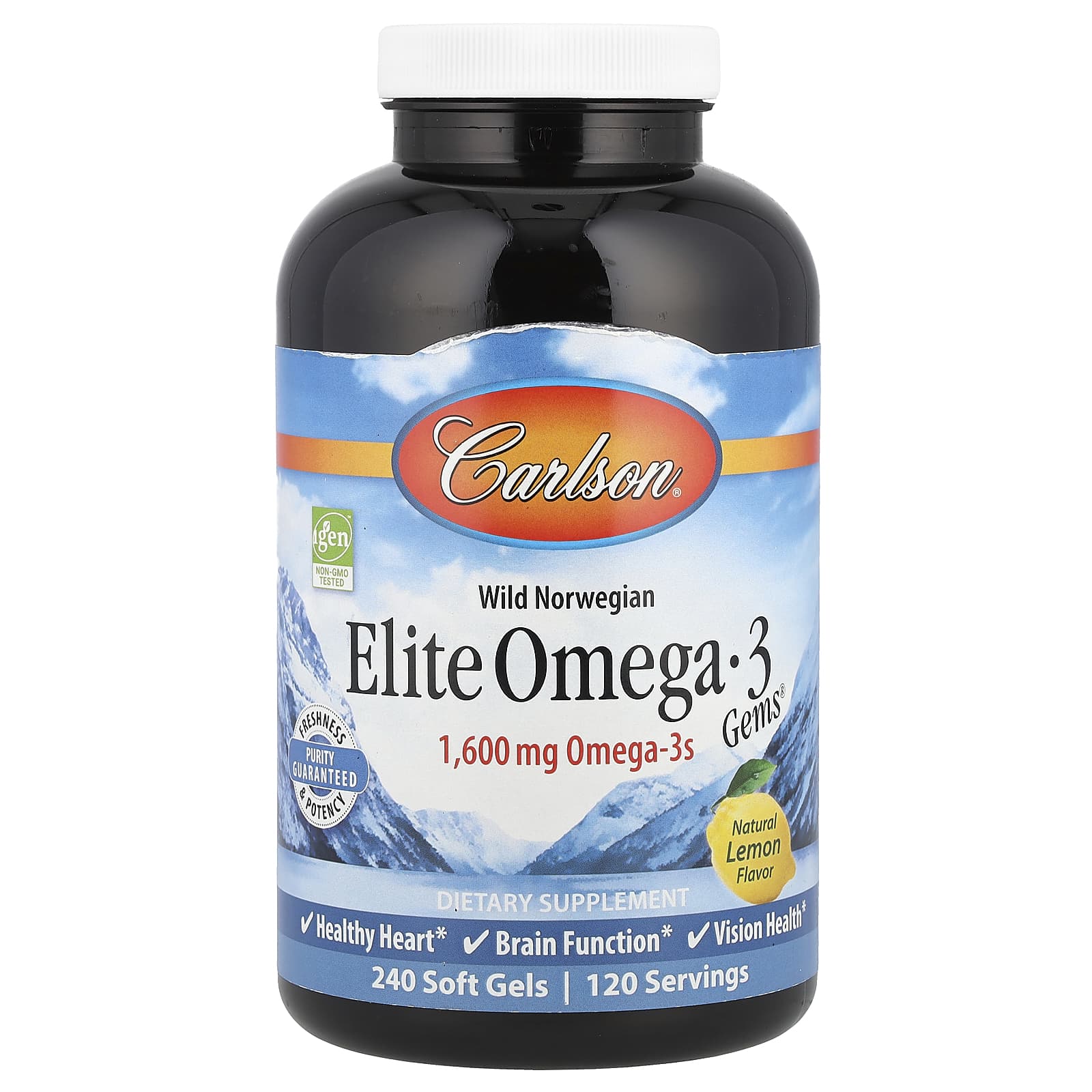 Wild Norwegian Omega-3 Fish Oil Supplements by Carlson, Elite Gems, 240 Soft Gels - Image 1