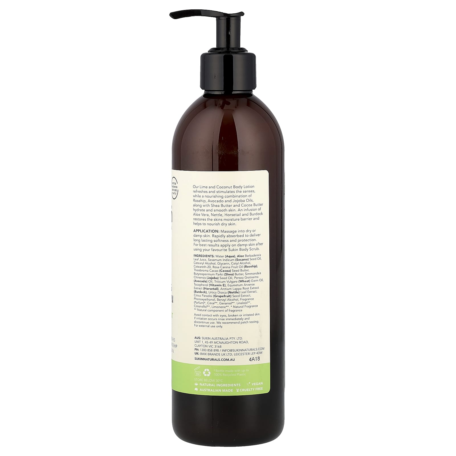 Sukin, Hydrating Body Lotion, All Skin Types, Lime & Coconut, 16.91 fl oz (500 ml) - Image 2
