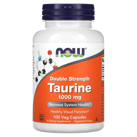 NOW Foods, Taurine, Double Strength, 1,000 mg, 100 Veg Capsules - Image 1