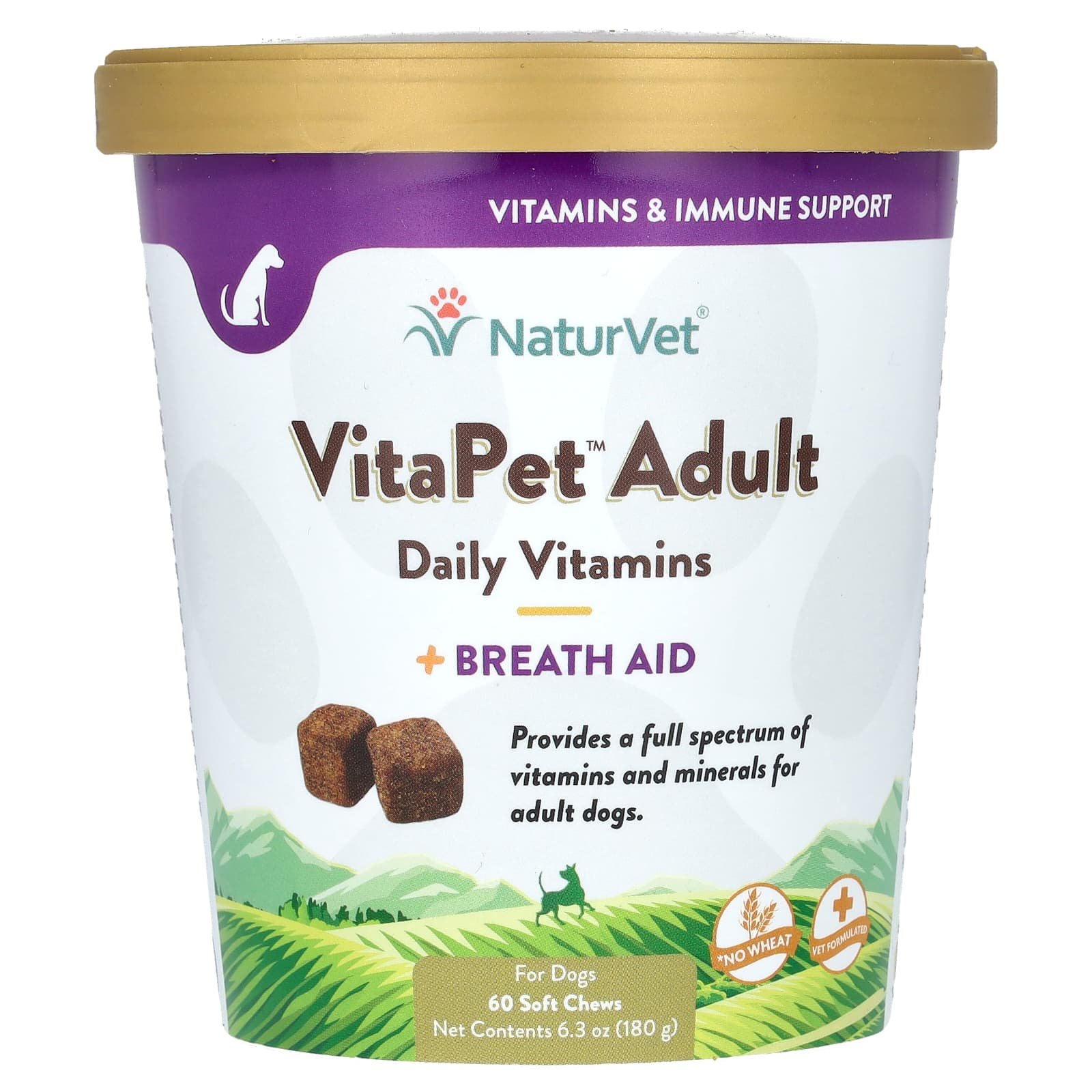 NaturVet, VitaPet Adult, Daily Vitamins + Breath Aid, For Dogs, 60 Soft Chews, 6.3 oz (180 g) - Image 1
