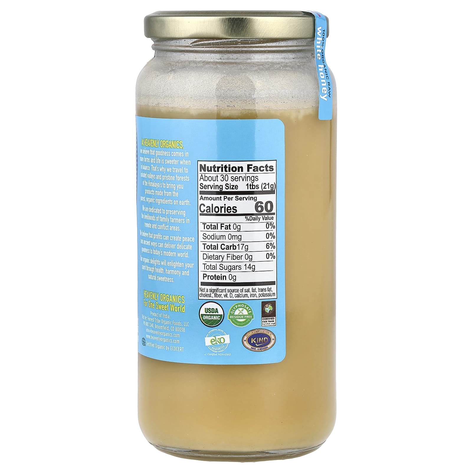 Heavenly Organics 100% Organic White Honey, 22 oz, Raw & Unfiltered - Image 2