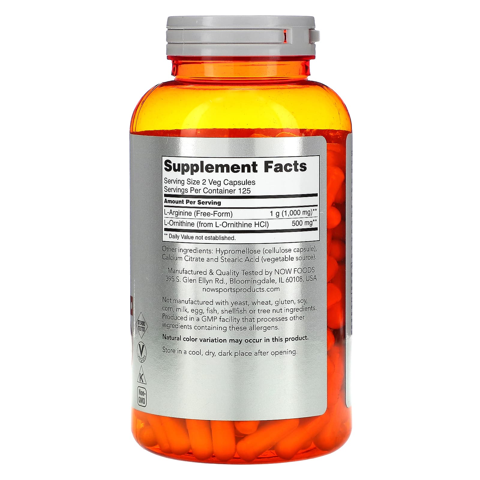 NOW Foods, Sports, Arginine & Ornithine, 250 Veg Capsules