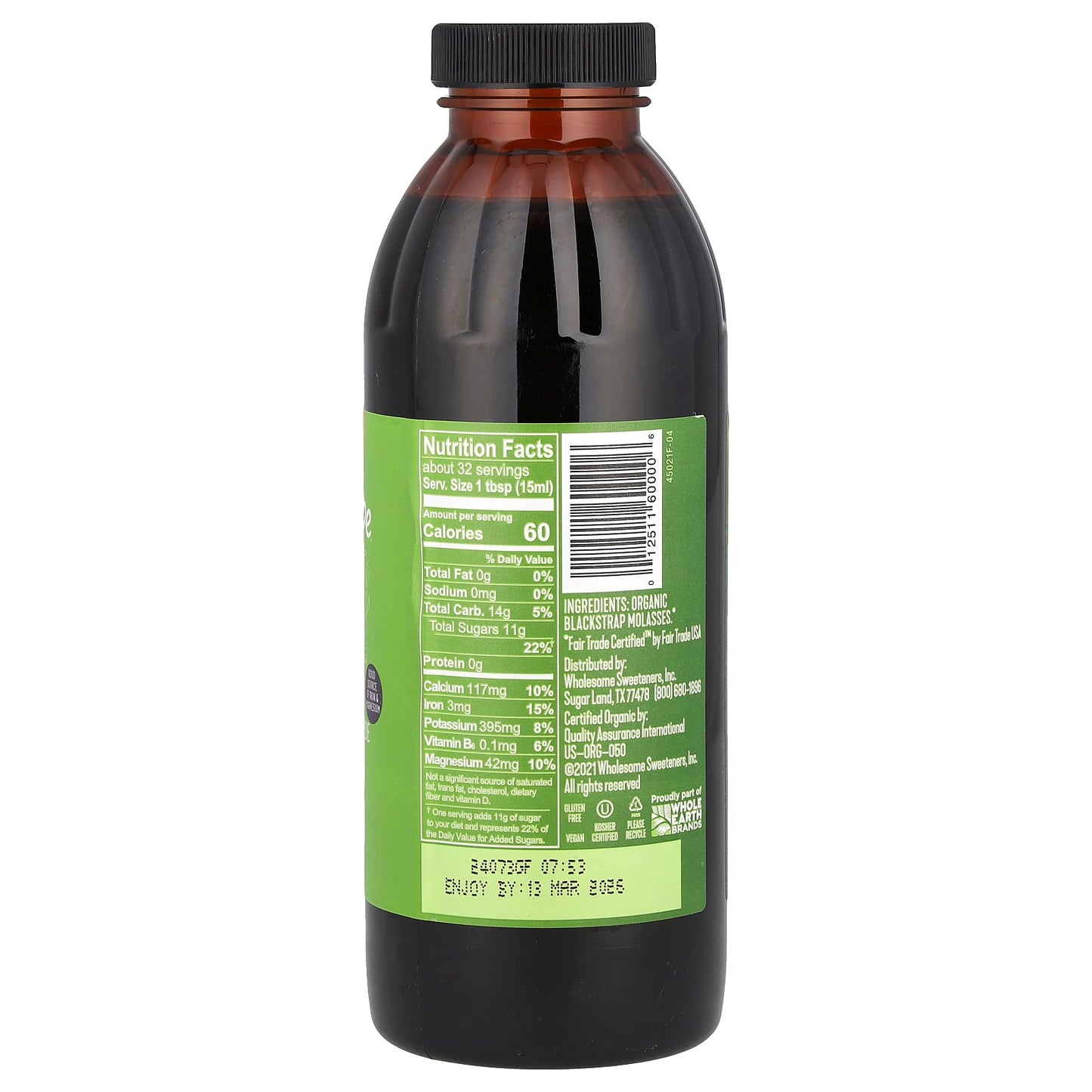 Wholesome Sweeteners, Organic Molasses, Unsulphured, 16 fl oz (473 ml) - Image 2