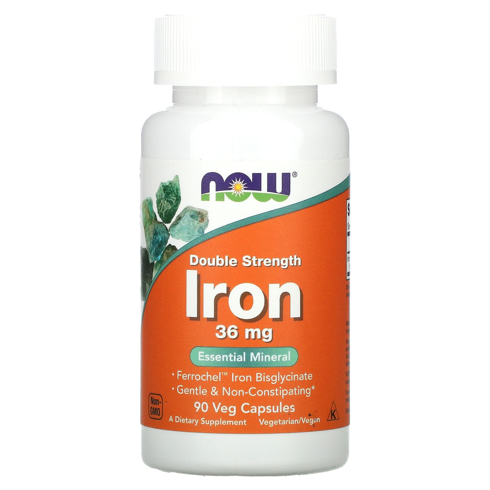 NOW Foods, Iron, Double Strength, 36 mg, 90 Veg Capsules - Image 1