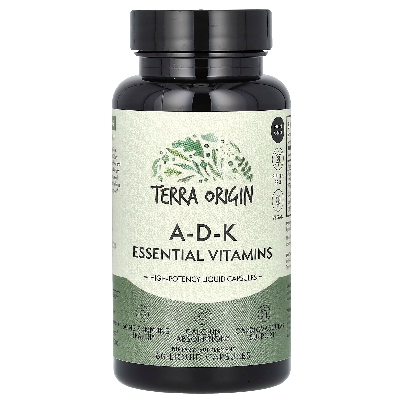 Terra Origin, A-D-K Essential Vitamins, 60 Liquid Capsules - Image 1
