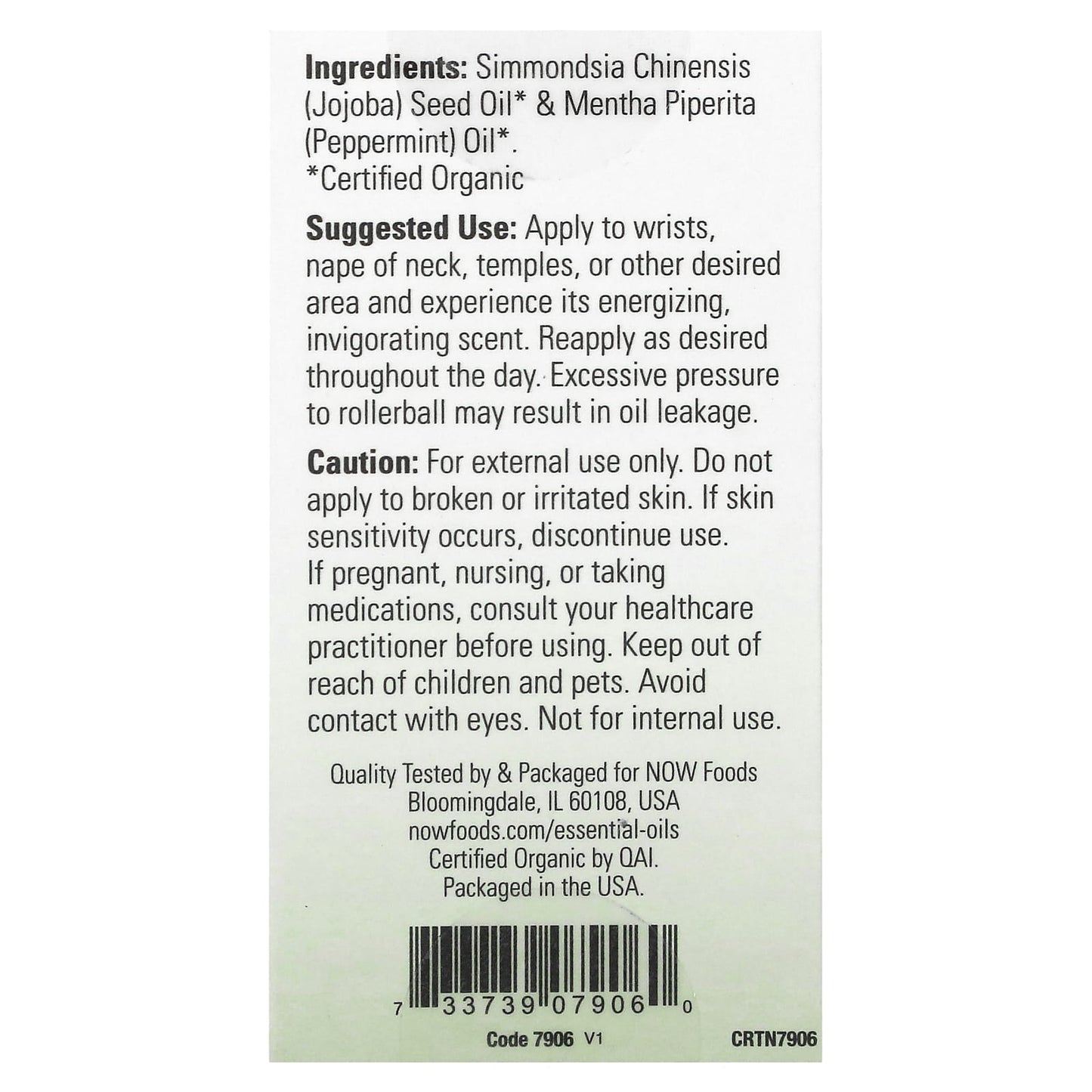 NOW Foods, Certified Organic Peppermint Roll-On, 1/3 fl oz (10 ml) - Image 2