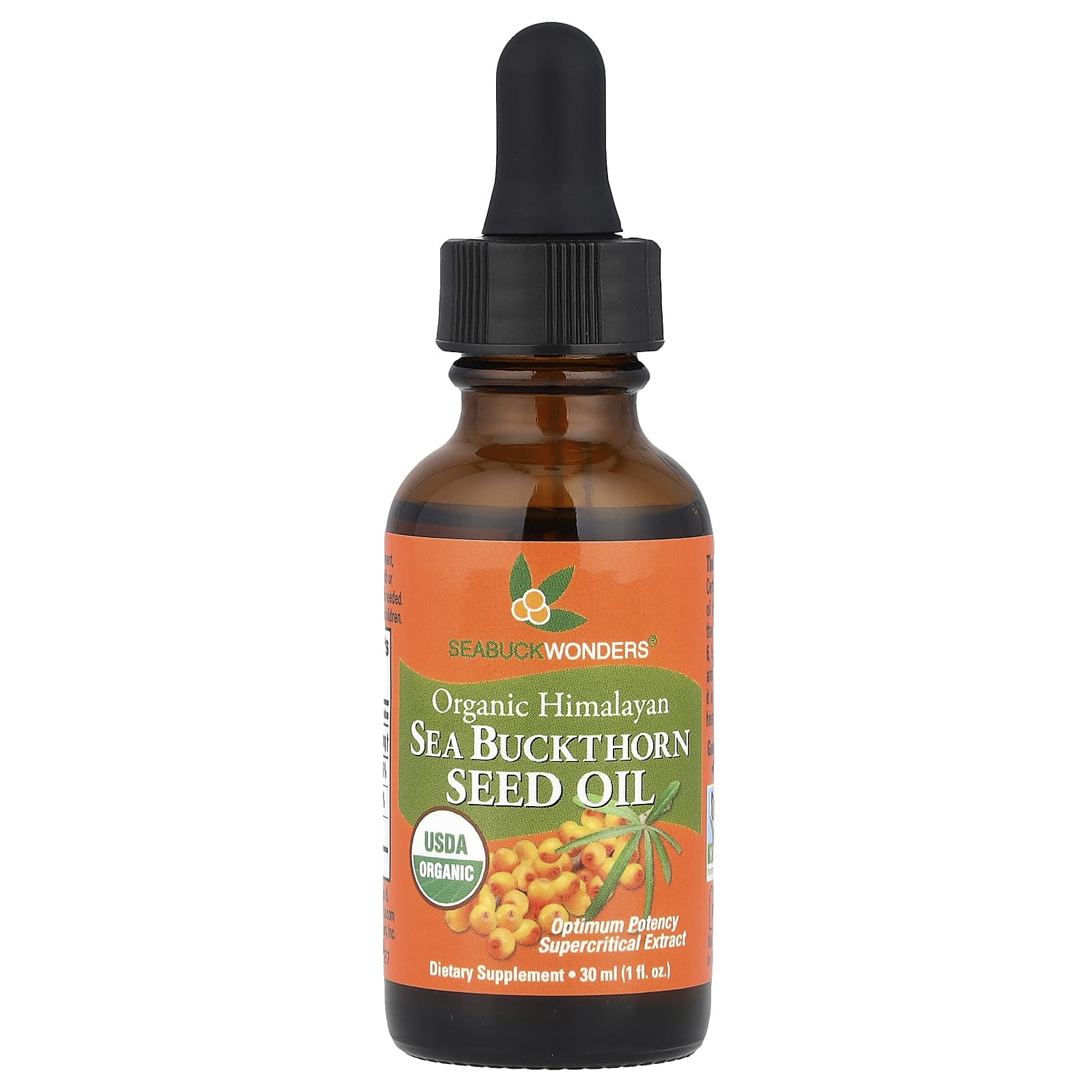 SeaBuckWonders, Organic Himalayan Sea Buckthorn Seed Oil, 1 fl oz (30 ml) - Image 1