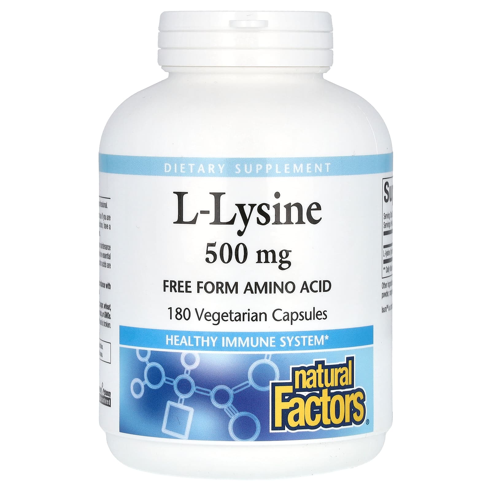 Natural Factors, L-Lysine, 500 mg, 180 Vegetarian Capsules - Image 1