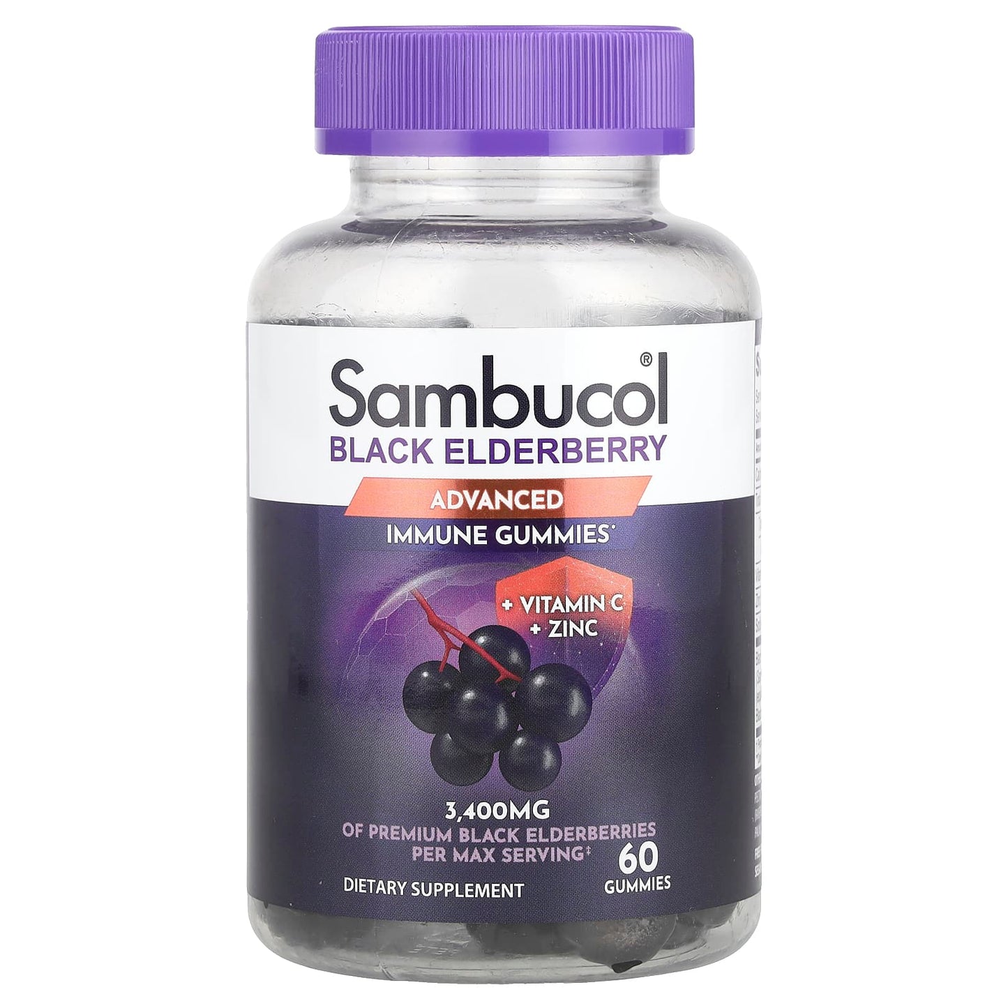Sambucol, Black Elderberry, Advanced Immune Gummies + Vitamin C + Zinc, 60 Gummies - Image 1