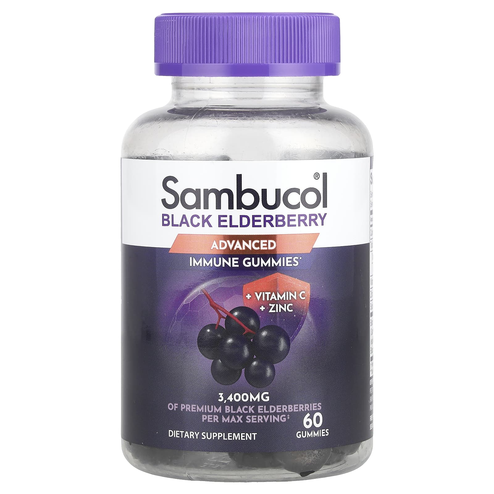 Sambucol, Black Elderberry, Advanced Immune Gummies + Vitamin C + Zinc, 60 Gummies - Image 1