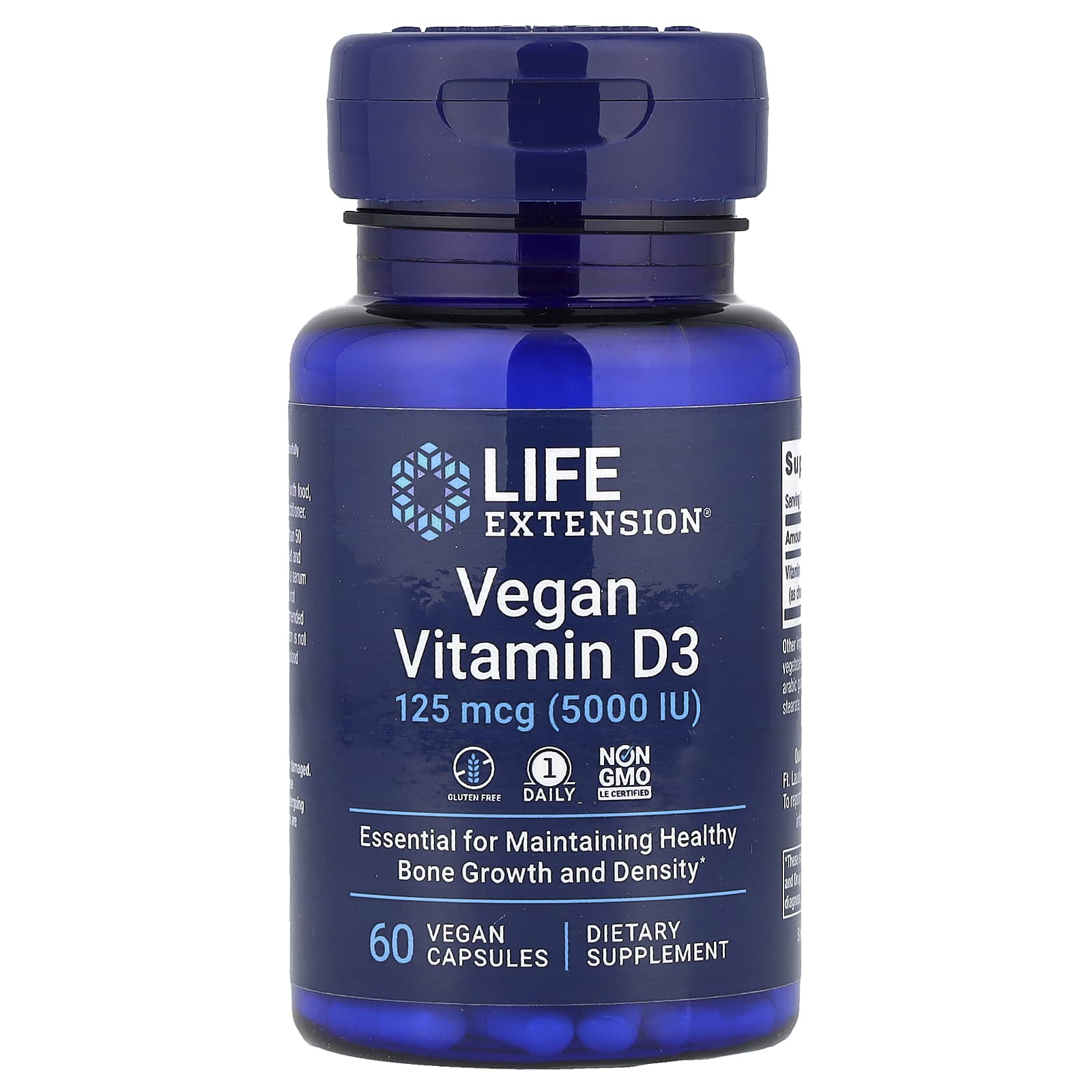 Life Extension, Vegan Vitamin D3, 125 mcg (5000 IU), 60 Vegan Capsules - Image 1