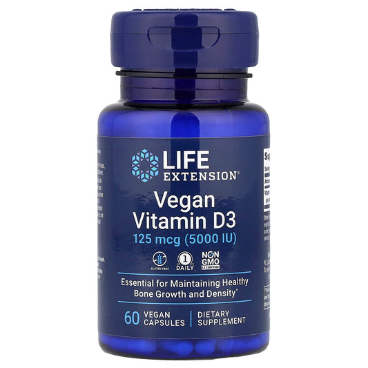 Life Extension, Vegan Vitamin D3, 125 mcg (5000 IU), 60 Vegan Capsules - Image 1