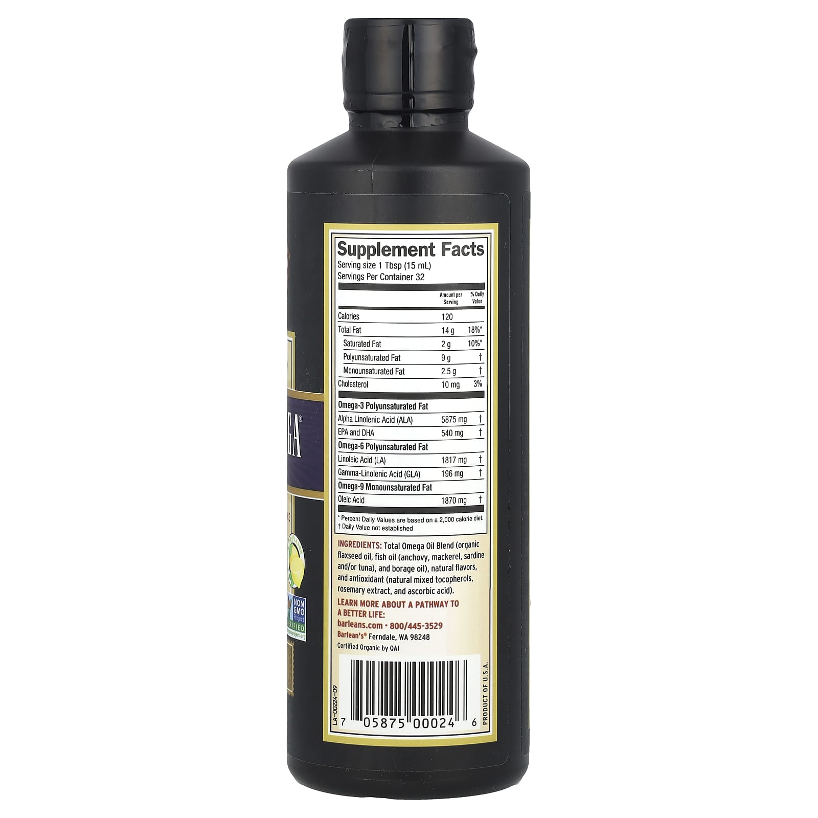 Barleans Total Omega 3 6 9 Supplement, Lemonade Flavor, 16 fl oz - Image 2
