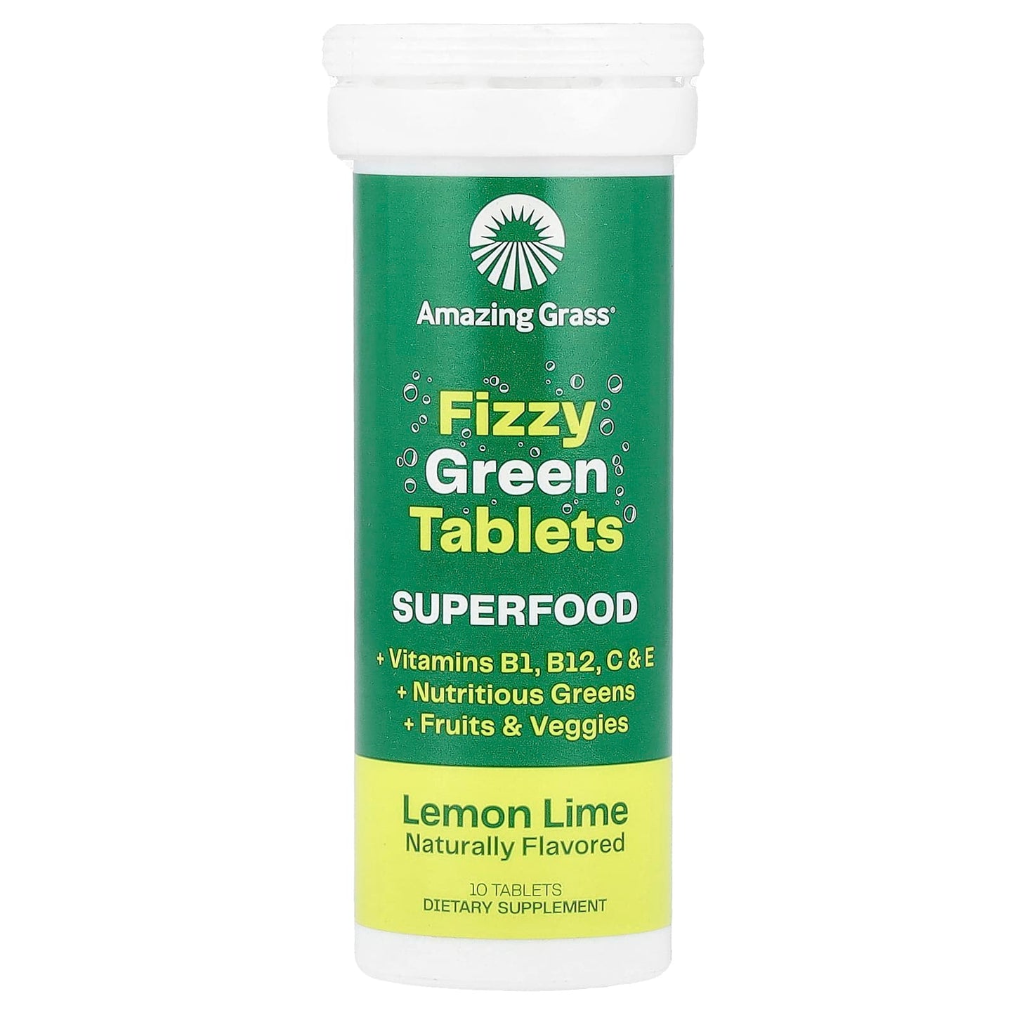 Lemon Lime Fizzy Green Superfood Tablets by Amazing Grass | 10 Tablets - Image 1